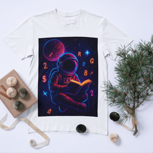 Astronaut With Book Unisex Classic Crew T-Shirt - White
