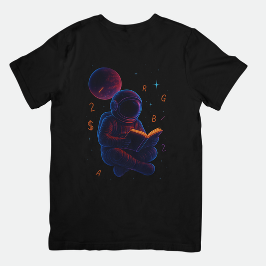 Astronaut With Book Unisex Classic Crew T-Shirt - Black