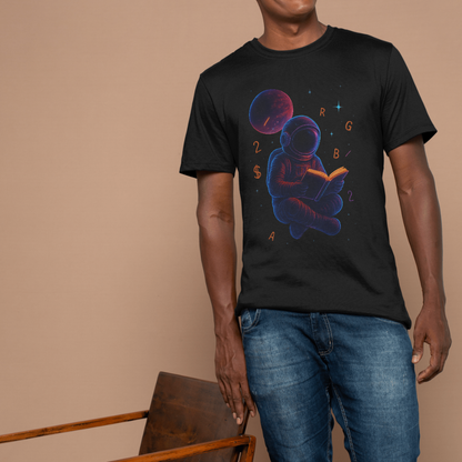 Astronaut With Book Unisex Classic Crew T-Shirt - Black