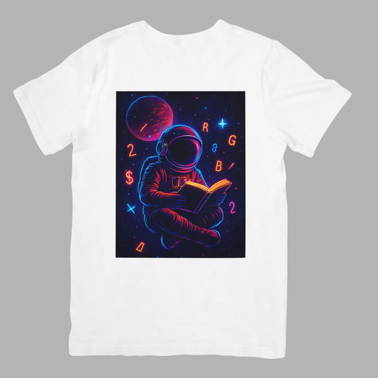 Astronaut With Book Unisex Classic Crew T-Shirt - White