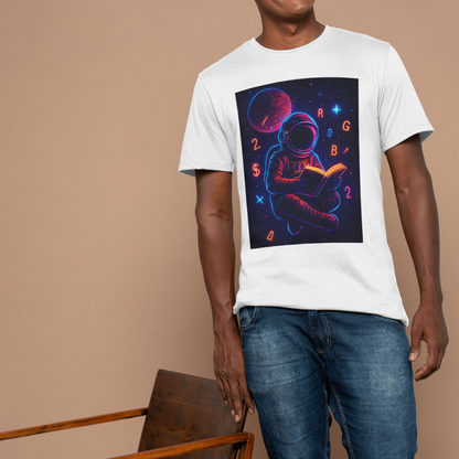 Astronaut With Book Unisex Classic Crew T-Shirt - White