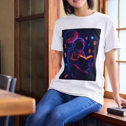 Astronaut With Book Unisex Classic Crew T-Shirt - White