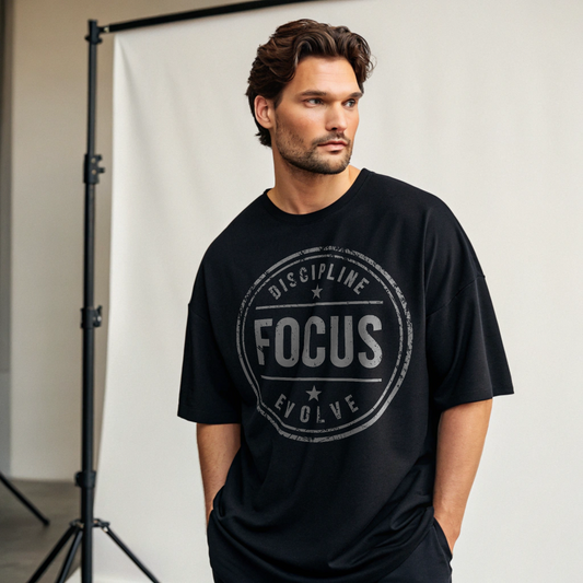DISCIPLINE FOCUS EVOLVE Black Unisex Oversized Classic T-Shirt