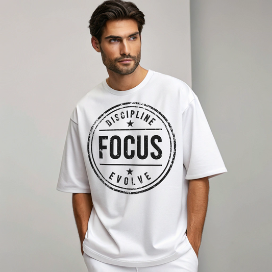 DISCIPLINE FOCUS EVOLVE White Unisex Oversized Classic T-Shirt